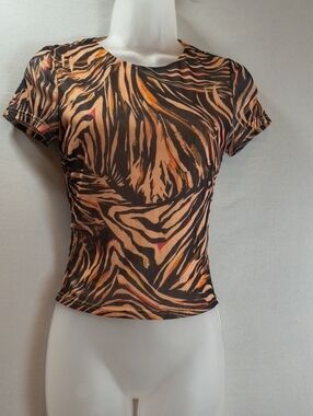 Tiger Mist Women's brown multi mesh top , Size - S